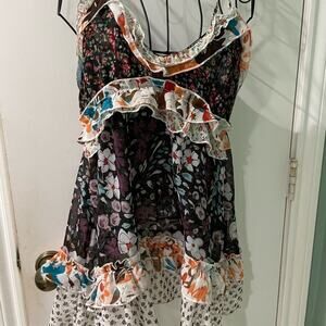 Antilia Femme Ruffle Camisole Sleeveless V Neck Floral Cami multicolore M